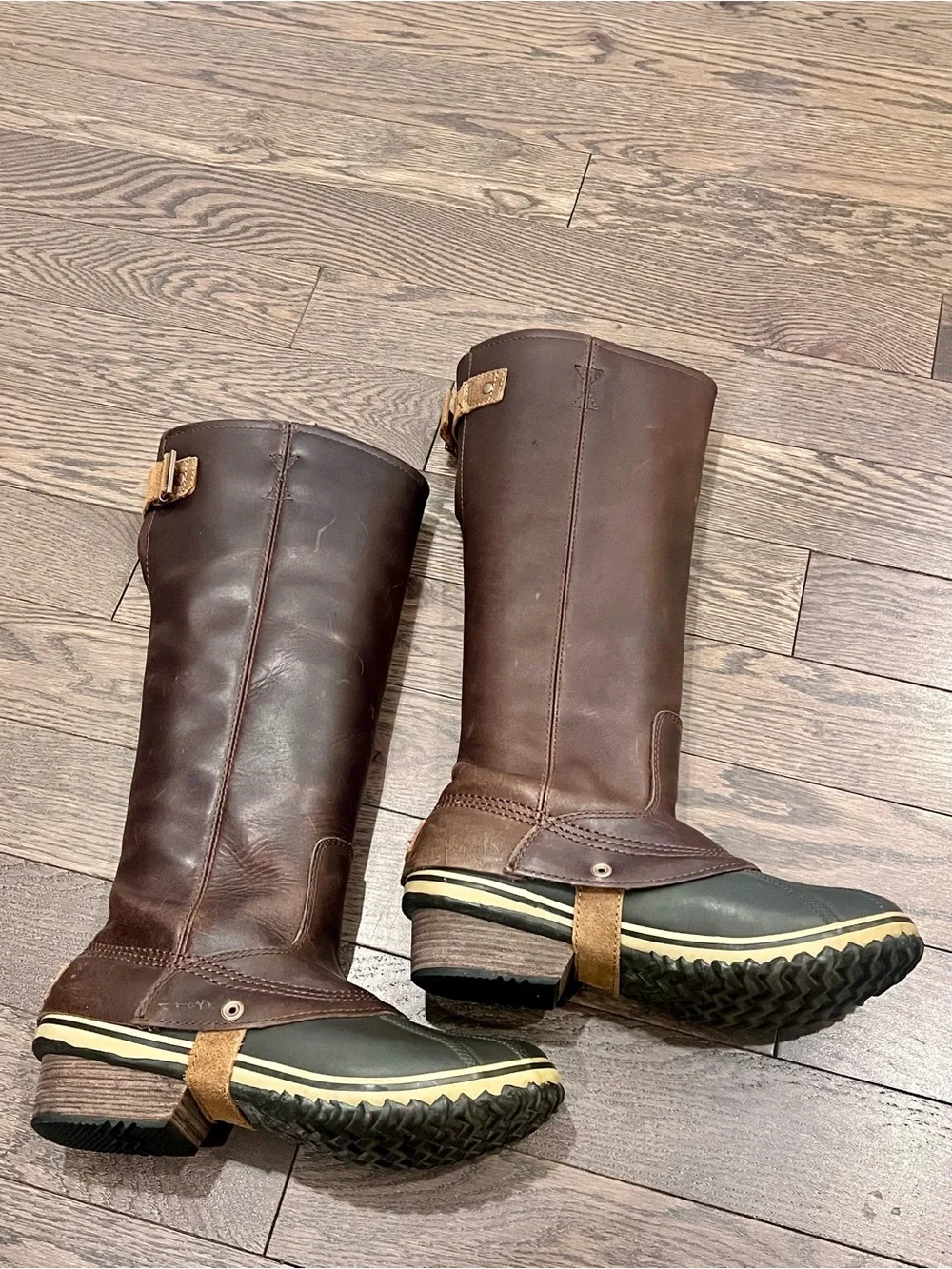 Sorel Slimpack Riding Tall Boots - Brown Leather Duck Boots, Women’s 9.5
